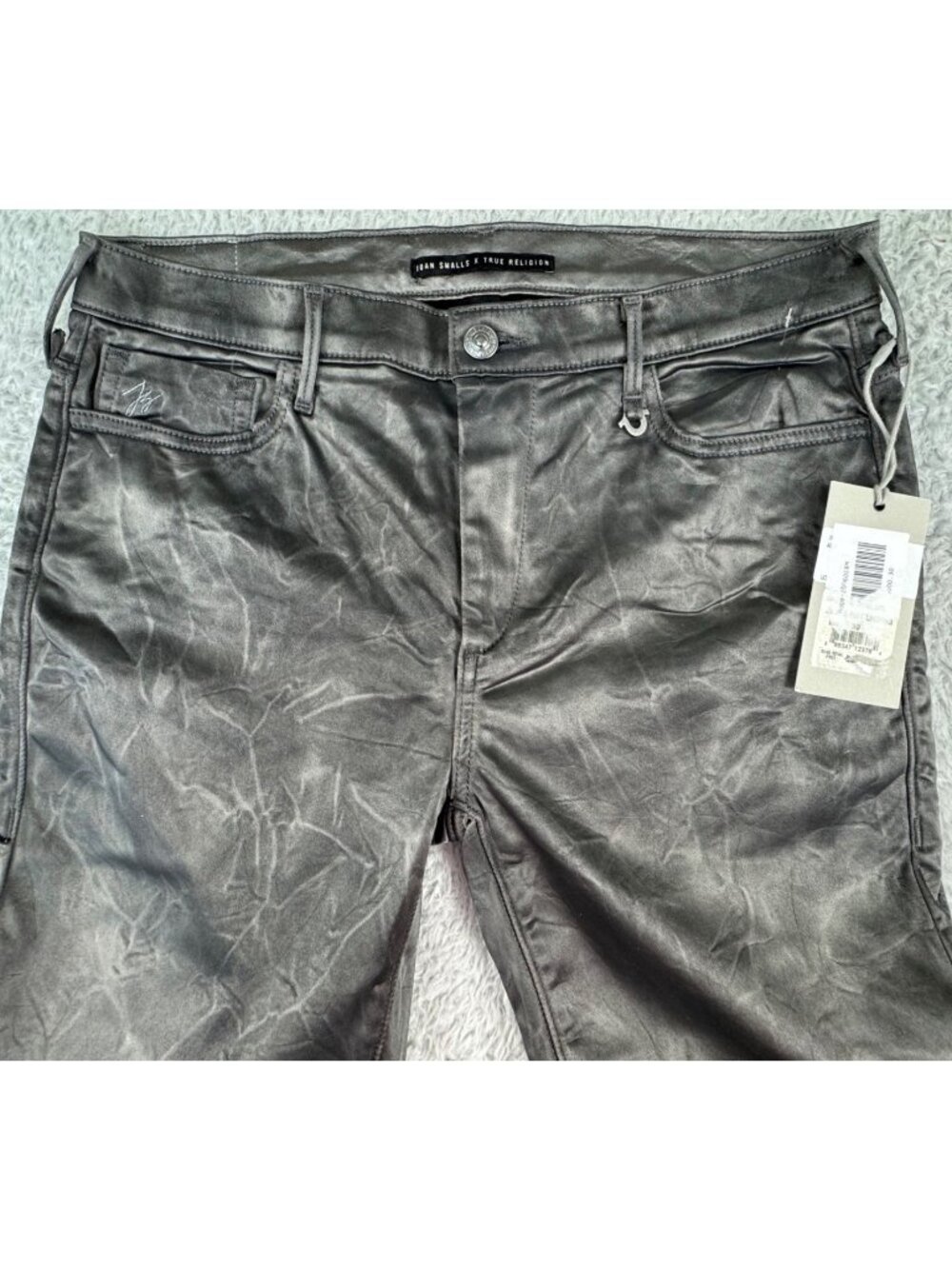Smalls X True Religion Mid Rise Halle Coated Skinny Jeans 30 Black Vtg USA Retro - Picture 10 of 16